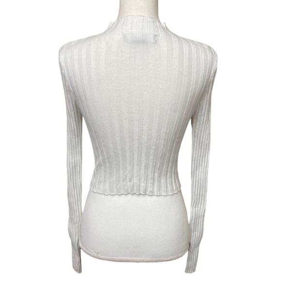 White Ribbed Knit Long Sleeve Crop Top Mock Neck Medium Classic Preppy 90s Basic - Picture 3 of 8